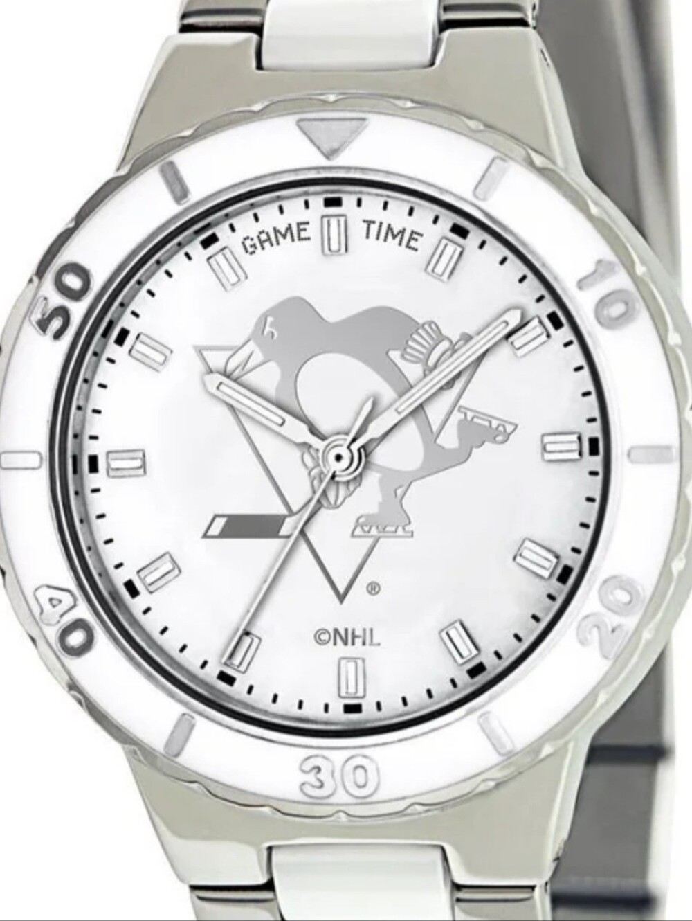 📣 NHL⌚MOPearl Pittsburgh Penguins🏒Game Time  White Hockey Stainless Watch 🆕